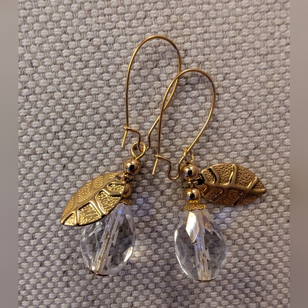 Gold-tone And Glass Dangle Earrings